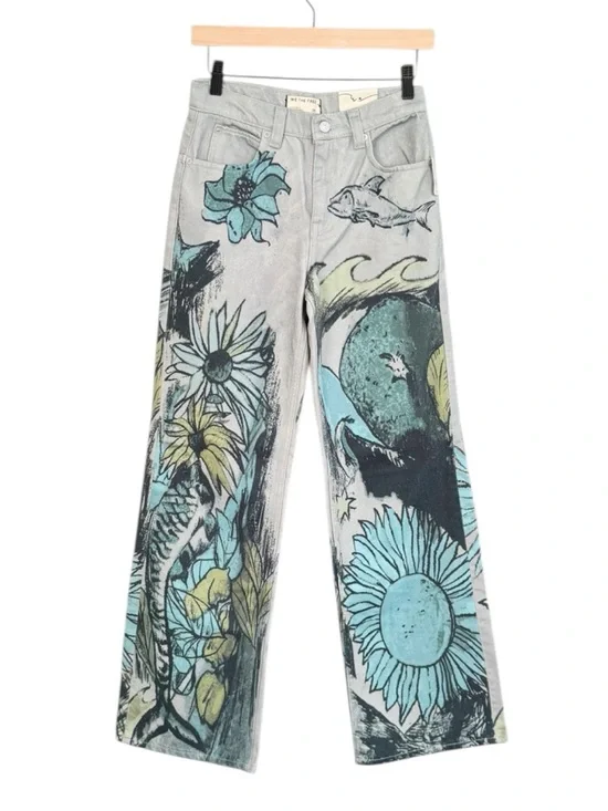 Free People We The Free Tinsley Printed Jeans in Sea Shore Combo | 25 NWT - Picture 4 of 12